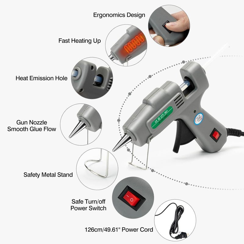 SUJADE Mini Hot Glue Gun Kit with 30 Glue Sticks - Fast Preheating Hot Melt Gun, High Temp for School Crafts DIY Arts and Quick Home Repairs(Grey) - Image 3